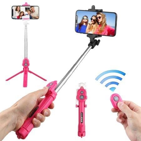 WXY-01 360&deg; Extendable Selfie Stick Wireless Remote Shutter For IOS/Android - Pink