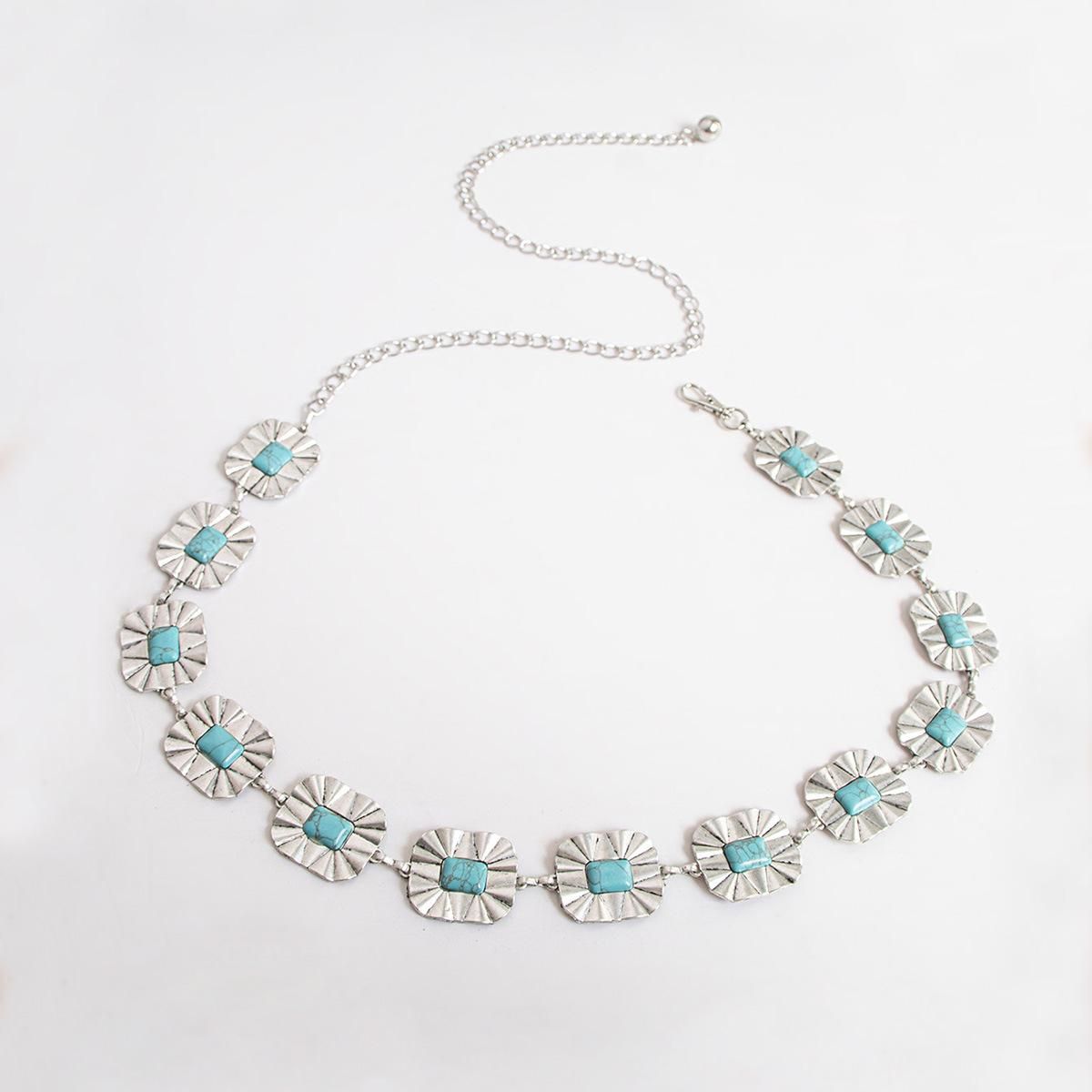 New Women's Turquoise Geometric Fashion Elegant Retro Metal Waist Chain Eyes Turquoise Waist Chain