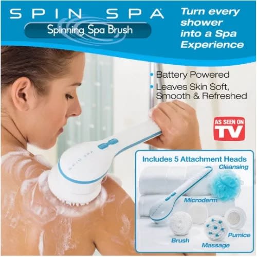 ABS Spin Spa Body Brush, Electric Shower Brush Set, 5-in-1 Long Handle Waterproof