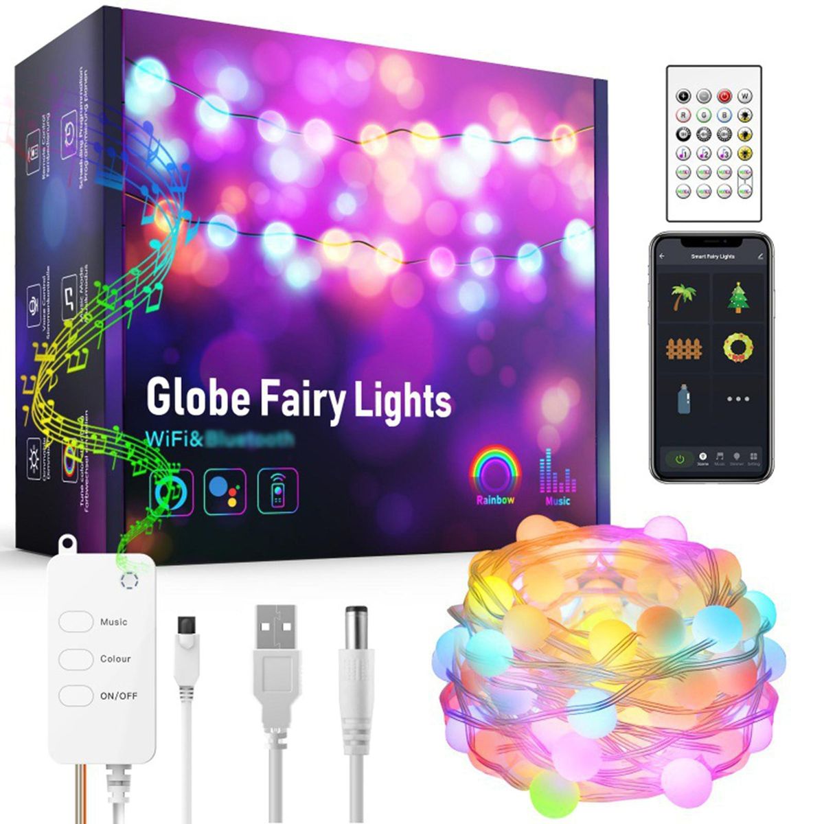 10Meters/32.8Ft 66 LEDs Wirelesly Connected Fairy String Light Decorative Lighting with Liner Control(4 Music Modes& 20 Scenes Setting) + Controller(Speed&Brightness Adjustable/ Different Lighting Modes/1H&4H&8H 3 Levels Timer/ Diverse Scenes Switching) P