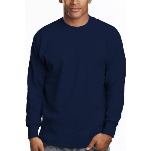 Plain Round Neck Long Sleeve Polo - Navy Blue
