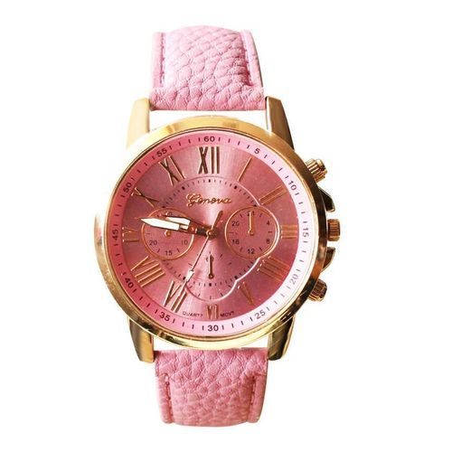 Fashionable Leather Wristwatch - Pink
