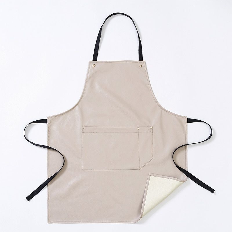Apron Nordic Men And Women Halter PU Leather Waterproof And Oil-proof Working Home Kitchen Work Clothes Gown Cream 1 M