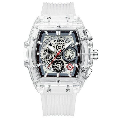 Kimsdun Transparent Mille Mens Multi-function Watch With Date - White strap