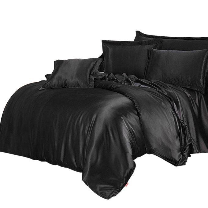 Smooth Satin Silk Cozy Comfort Quilt Cover Flat Sheet Pillow Black