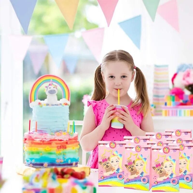 24Pcs JoJo Candy Bags with Stickers Recyclable Paper Party Supplies Pink Themed Party Favor Decorations for Kids Birthday Gifts
