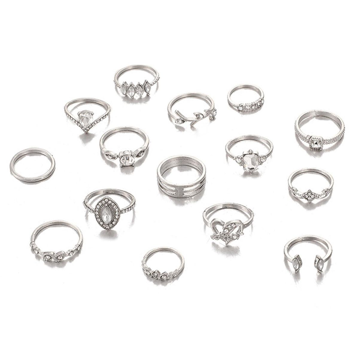 15Pcs/Set Women Punk Vintage Knuckle Rings Tribal Ethnic Hippie Stone Joint Rings Jewelry Set Gift Retro