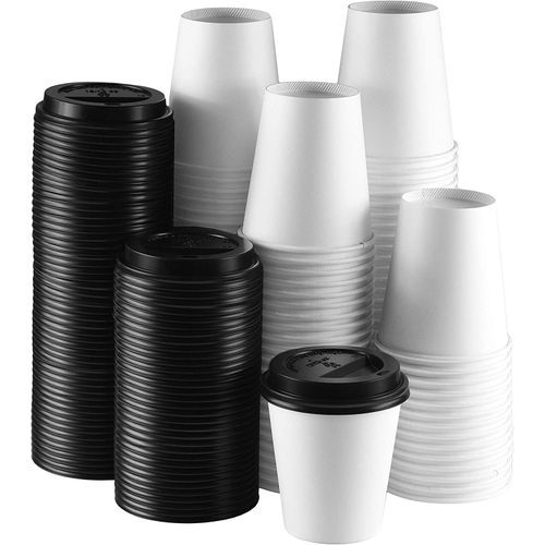 NYHI 10 Oz. White Paper Disposable Cups With Black Lids