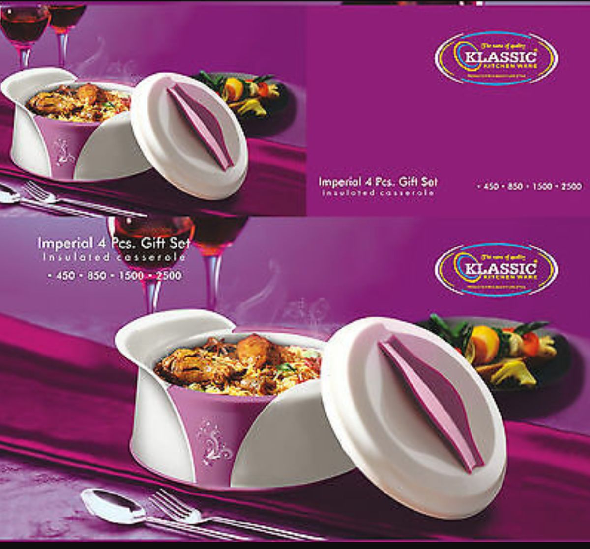 4 Sets Of Food Warmer, Insulated Casserole, 1L,1.5L,2.5L,3L