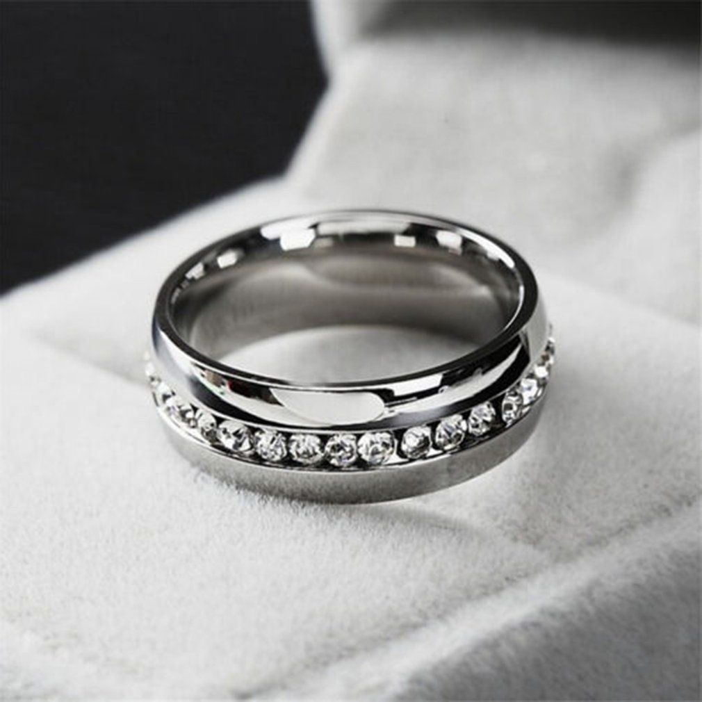 Stainless Steel Semi-Precious Stones Finger Ring Women Bridal Wedding Ring