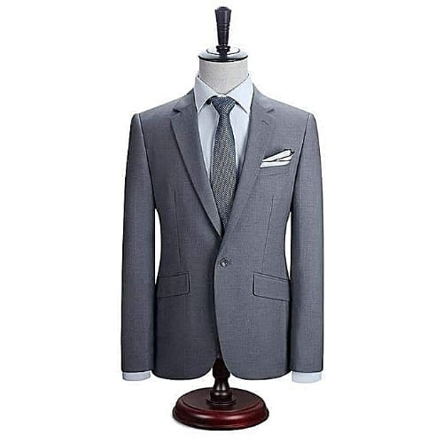 Grey Body Fitted Men Corporate Suit