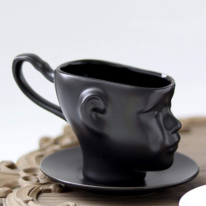 Human Head 3D Ceramic Mug Novelty Coffee Cup Christmas Holiday Black
