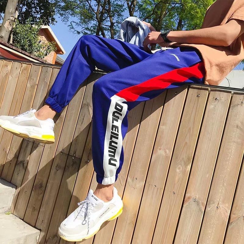 Men tracksuit pants Long sports trousers for students with informal panels G306