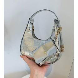 Mini Crocodile Embossed Bag With Purse - Silver