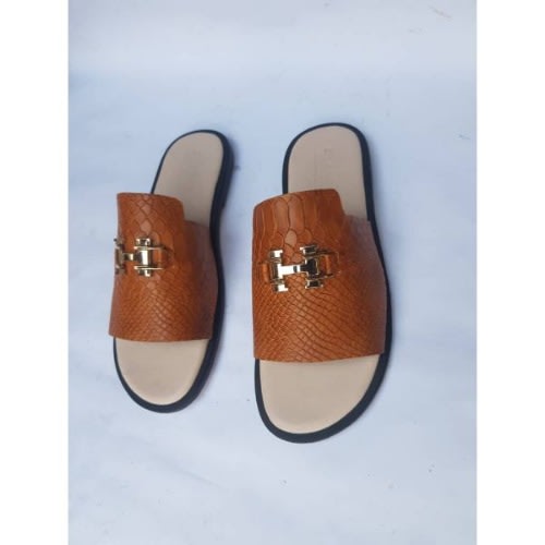 Men's Brown Side Cut Slippers with Detail