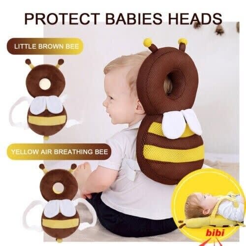 Baby Head & Back Protection Pad - Bee Flannel Squeaky Cartoon Pillow