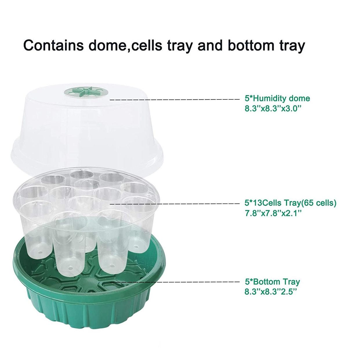 Seed Starter Tray, Humidity Adjustable with Dome & Base