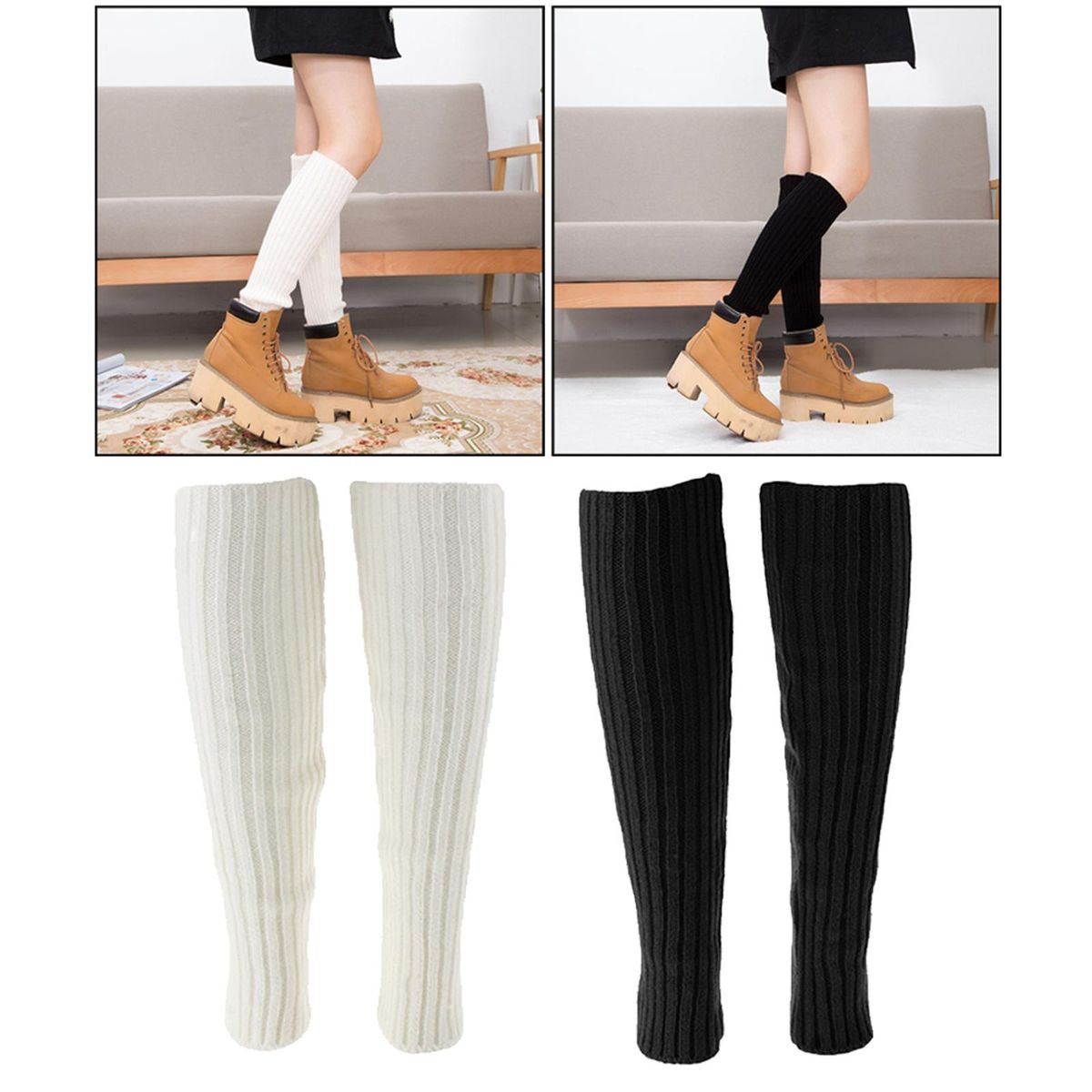 2Pairs Ladies Warm Cable Knit Ribbed Leg Warmer Thick Boots Socks 40cm