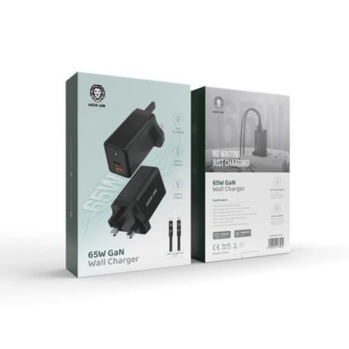 Green Lion 3-pin 65W Gan Wall Charger - Black
