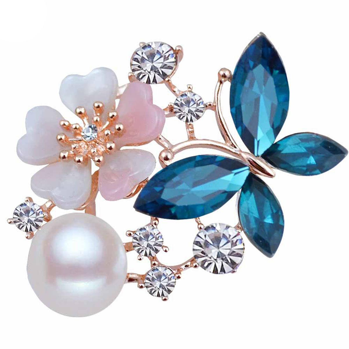 Brooch Pin Butterfly & Flower Decor Durable Elegant Style Lovely Brooch For Daily Life-Rose Gold - Blue
