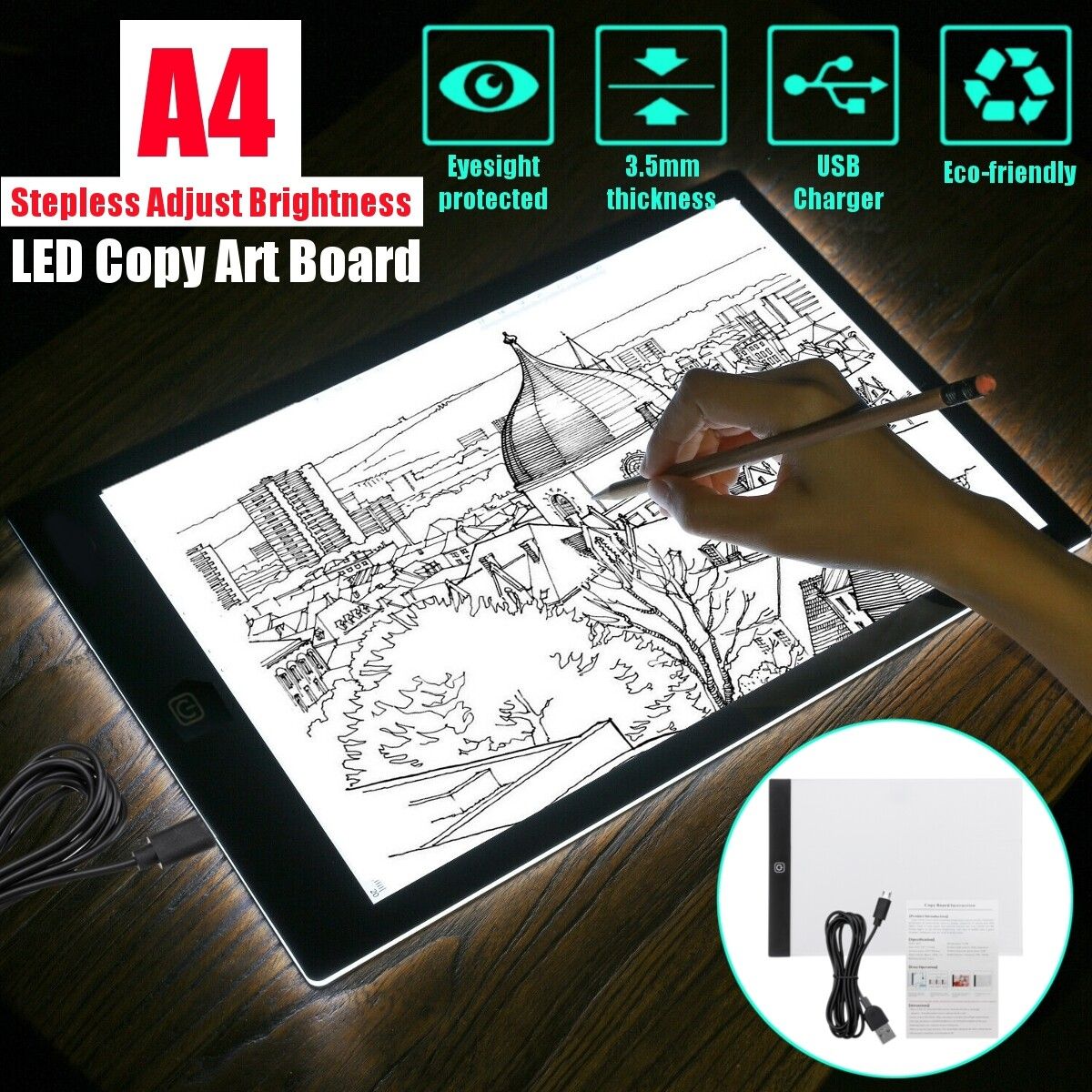 A4 LED Stencil Board Light Box Artist Tracing Drawing Copy Plate Table Gifts