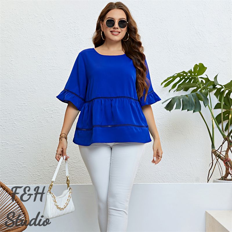 F&H 3317 XL-4XL Casually Elegant Plus Size  Women's Blouse Blue