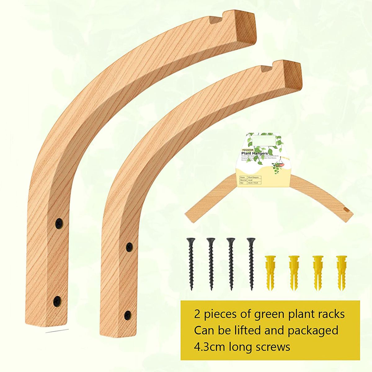 Wooden Wall Hooks Plant Hangers Indoor With 4 Screws Wall Mounted Plant Hooks For-as Shown