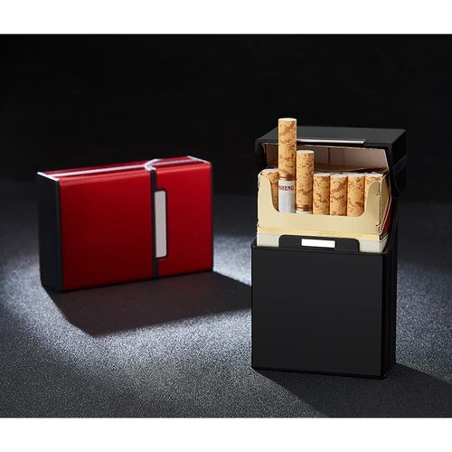 Cigarette Case Magnetic Switch Brushed Aluminum 20 Capacity