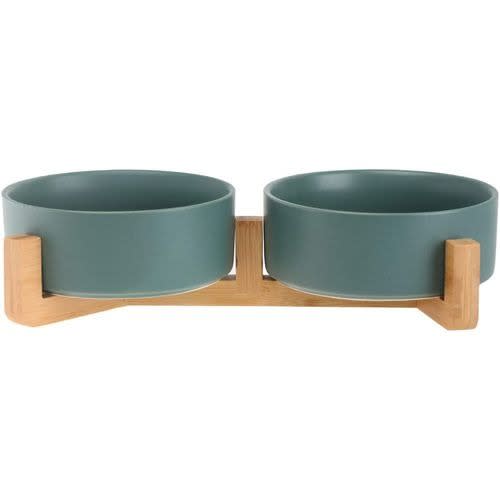 TD Elevated Ceramic Dual Ceramic With Bamboo Stand -850ml -Green