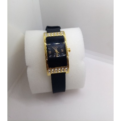 Women's Crystal Silicone Strap Watch - Black