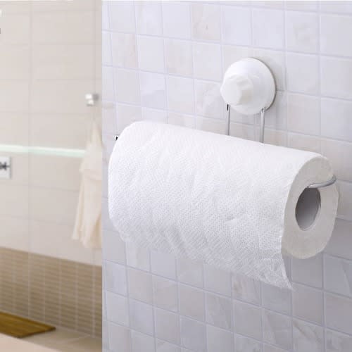 2-In-1 Paper Roll Holder With Magic Suction Cup- White