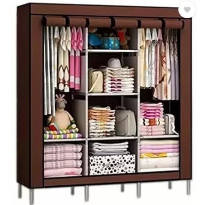 Cloth Mobile Wardrobe For Cloth Storage And Hanger - 3 Compartment