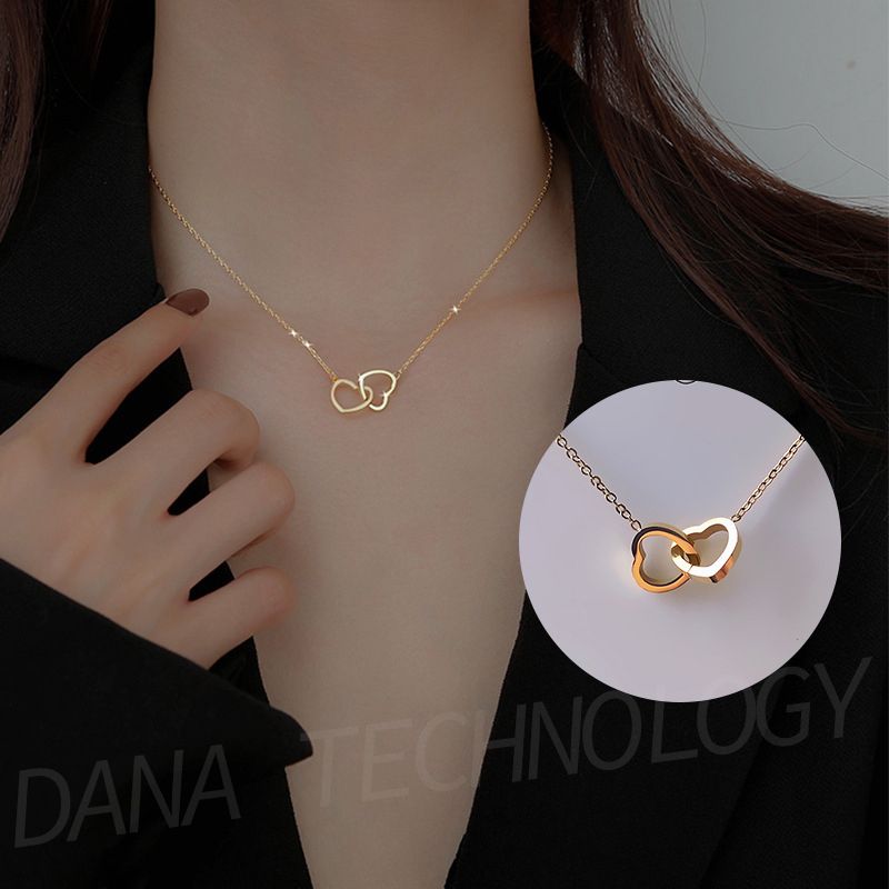 N013 Ladies Luxurious Elegant Love Button Necklace-Gold-like