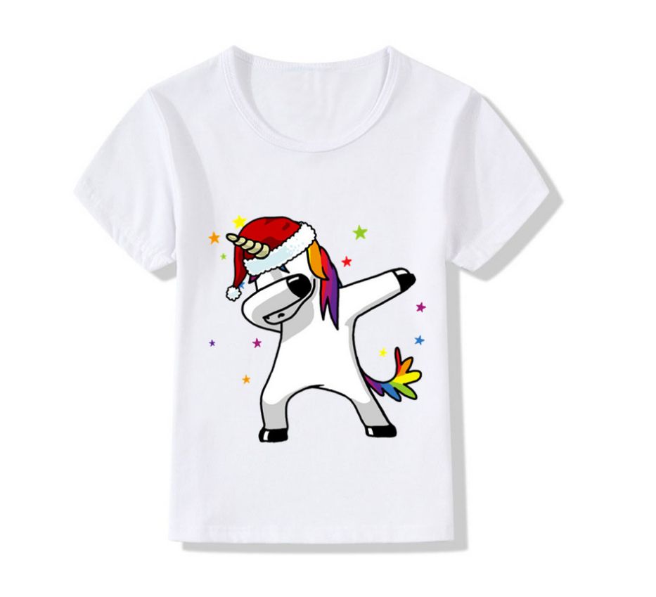 New Arrival T Shirt Girl Vintage Aesthetics Christmas Unicorn O-Neck Short Sleeve Toddler Tops Tee