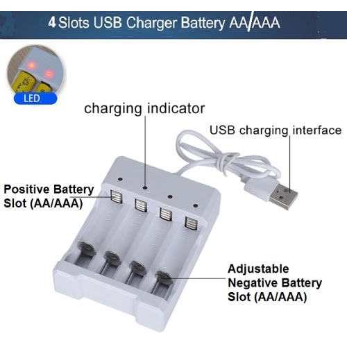 Universal Usb 4 Slot Aa / Aaa Battery Charger