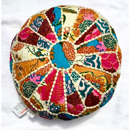 Journey East 24'' Wide Round Abstract Pouf Ottoman