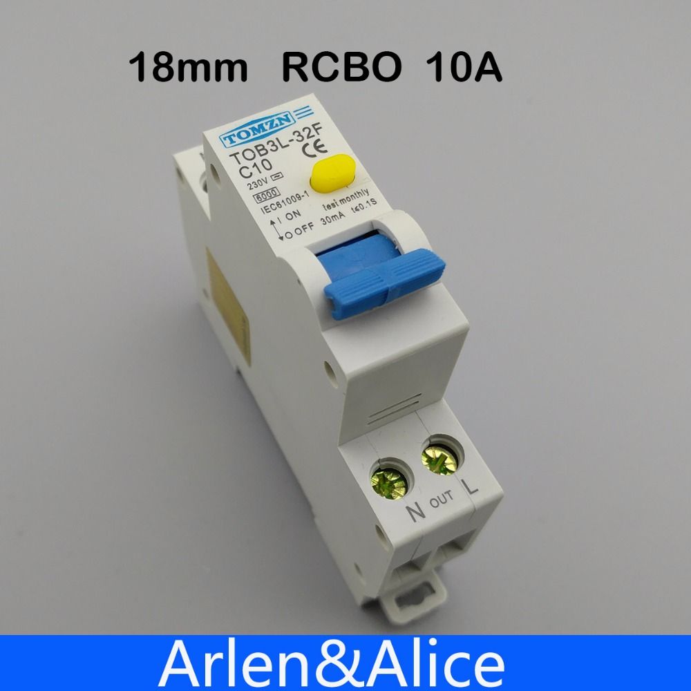 RCBO Residual Differential Current 6KA 18MM 1P+N 10A