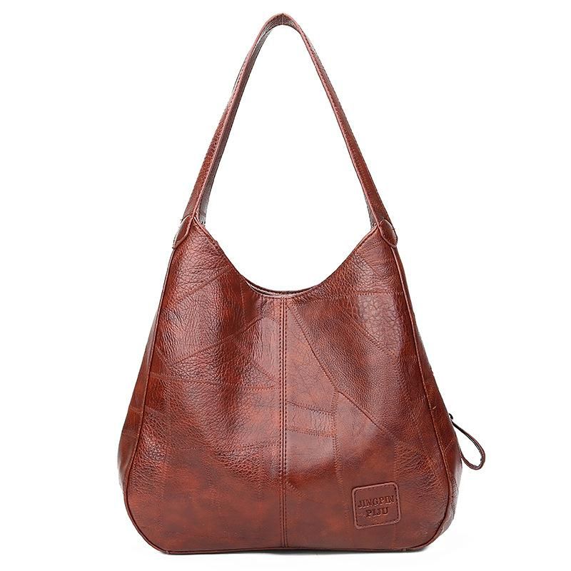female bags 2021 retro soft leather shoulder tote bag tote bag stitching multi-compartment women's bag style one brown