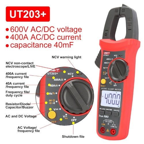 Uni-t Ut203+ Digital Clamp Meter Ac/dc Current Auto Range True Rms Max/min Backlight