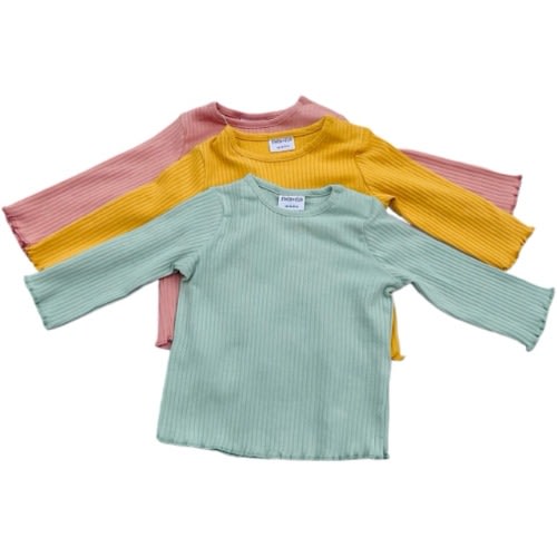 Plain Colored Baby Girl Longsleeve Tees - 3 Pcs