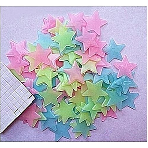 3D Star Glow In Dark Wall Decoration Sticker - 100pcs