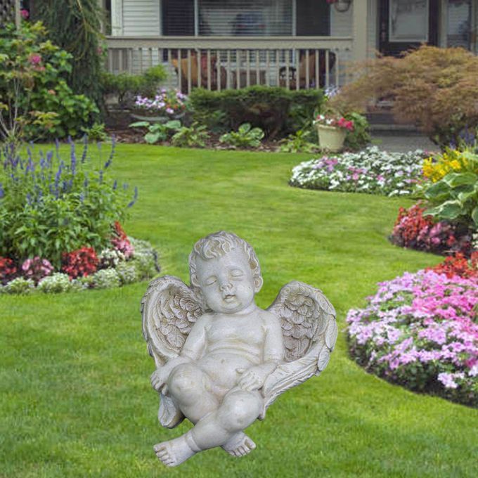 Angel Figurine Cherubs Statue Memorial Sculpture Outdoor Home