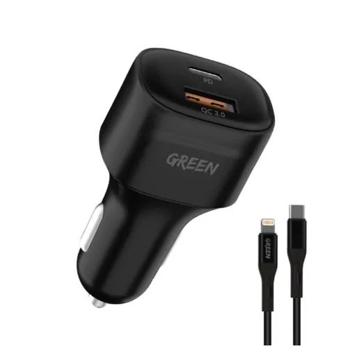 Lion Compact Dual Port Car Charger With Cable - 20W - Black