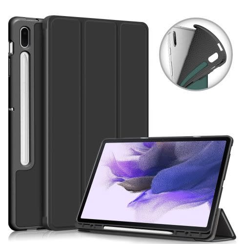Leather Flip Case For Samsung Tab S7 Fe 12.4 Inches - Black