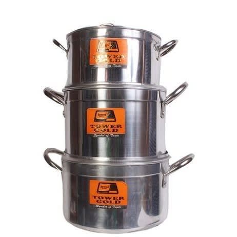 Tower Gold Cooking Pot - 3pcs - Silver - 22cm &times;24cm &times;26cm