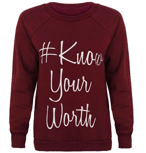Know Your Worth Printed Sweatshirt- Burgundy (Wine)