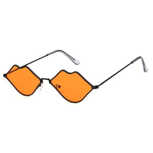 Ladies Trend Metal Personality Small Frame Lip Sunglasses Orange Lens