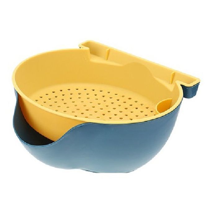 Double-layer Sea  Plasti  Fruit Basket Vegetable Washing Basket Drainage-dark Blue