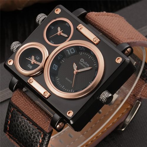 Superior Quality & Jagged Multi-time Functions Italian Men Leather Watch + Classy Leather Bracelet
