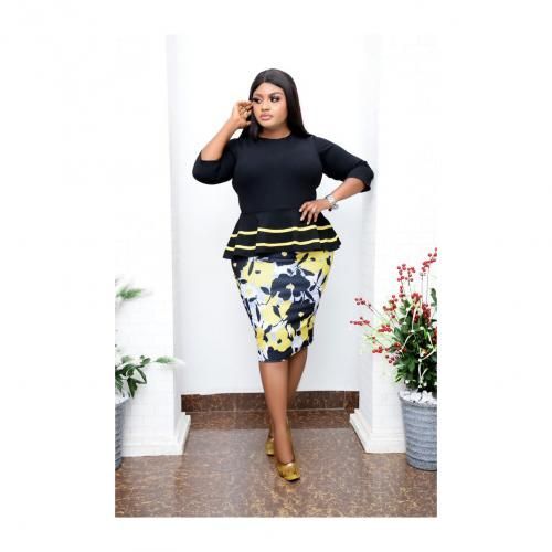 Barbie Flowery Peplum Dress - Black And Yellow